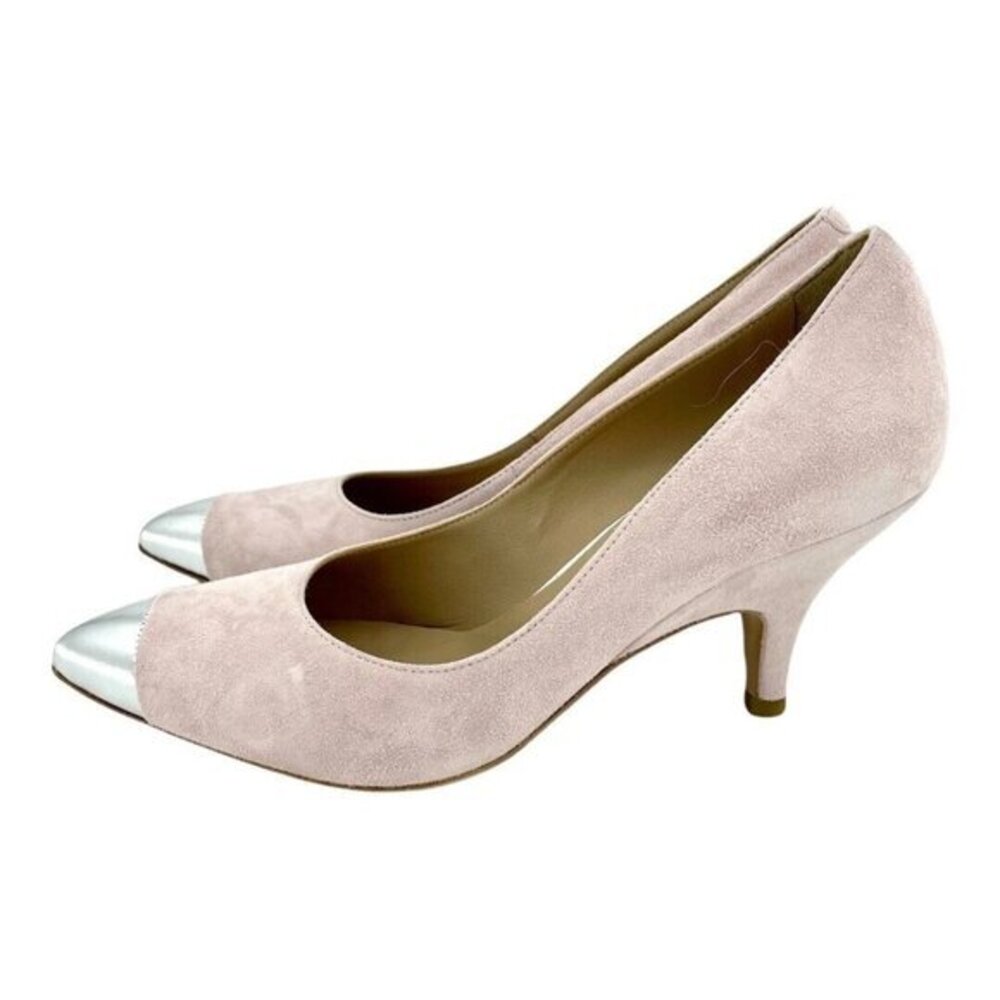 Vic Matie Pink Suede Leather Pumps Silver Cap Toe Made in Italy Sz 37 EU 6.5 US